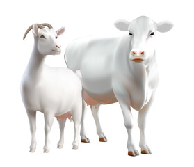 White cow and goat on transparent background. Vector illustration