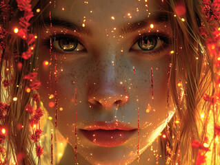 Flaming Fantasy: A Young Woman's Enchanting Portrait