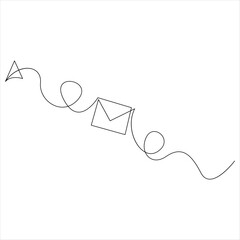 Continuous one line drawing process of envelope line art vector illustration in doodle style