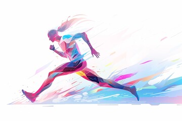Colorful geometric abstract silhouette running at full speed.