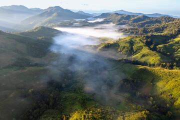 Top view Landscape of Morning Mist with Mountain Layer