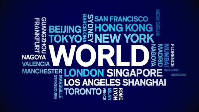 World animated tag word cloud;text design animation kinetic typography seamless loop.