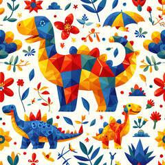 Obraz premium Origami dinosaur cartoon repeat pattern