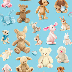Cute teddy bear funny fluffy toys repeat pattern