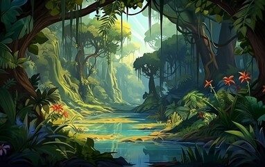 Obraz premium Very beautiful vector illustration of a forest with various kinds of trees