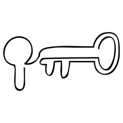 key, continuous line art, simple vector hand draw sketch