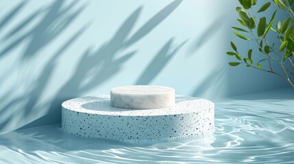 Top view of podium or platform with water ripples Create a summer cosmetics template Ideal for simulating and displaying products in a breezy environment.