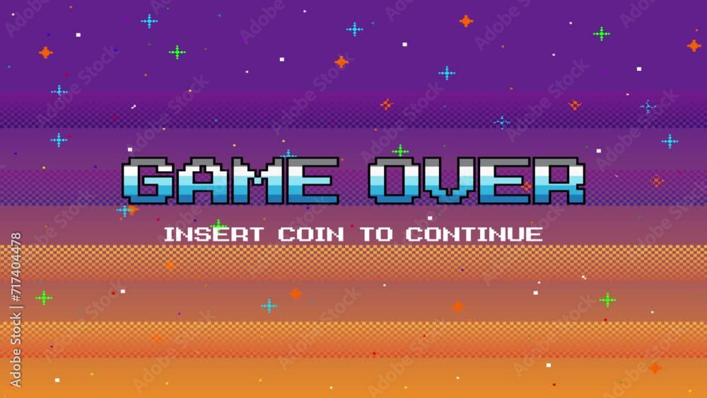 Poster game over insert a coin to continue .pixel art .8 bit game. retro game. for game assets .retro futur