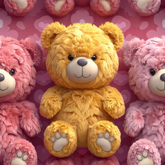 Cute teddy bear funny fluffy toys repeat pattern