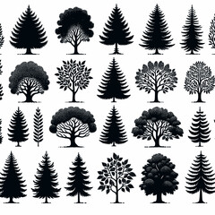 Fototapeta premium Detailed Forest Tree Silhouettes in Various Poses - Vector Collection 01