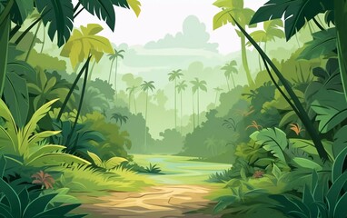 Very beautiful vector illustration of a forest with various kinds of trees