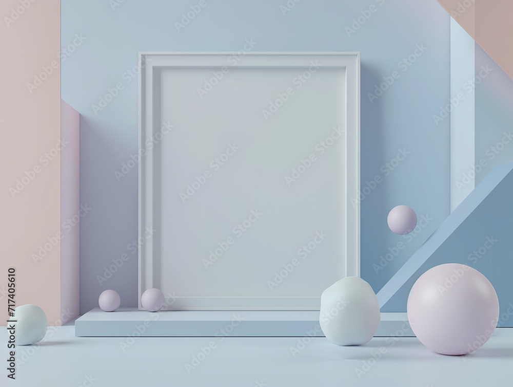 Poster 3d empty mockup frame set against an abstract background. minimalist aesthetic composition with a bl