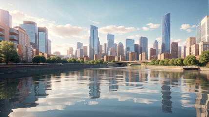 Obraz premium A river running through a city next to tall buildings