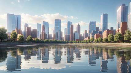 Fototapeta premium A river running through a city next to tall buildings