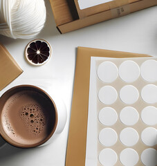 Small Business Round Circle Sticker Pack Mockup & Yarn