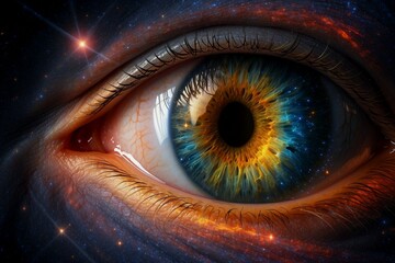 eye of the world, eye and galaxy. Beutyful eye, ilustrasion. 