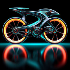 Fototapeta premium A Neon lights style futuristic motorcycle is shown on a black background