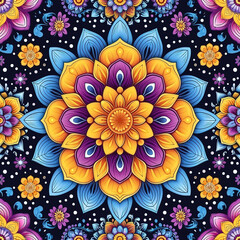 Flower mandala colorful spiritual repeat pattern