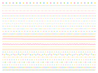 カラフルな手描き風のライン素材セット