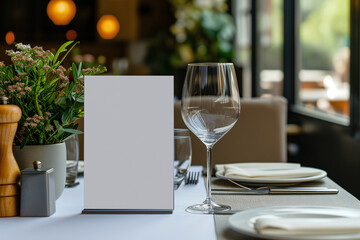 Mockup of a menu on a restaurant's table.