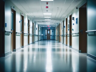 Obraz premium An unoccupied, modern hospital corridor by ai generated