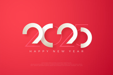 Fototapeta na wymiar The happy new year 2025 design is clean with a mix of white and clean red. Simple but elegant design. Perfect for posters, banners or calendars.