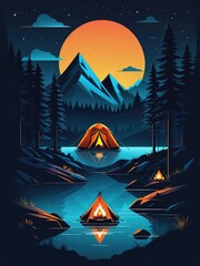 Camping under the night sky in the great outdoors by ai generated