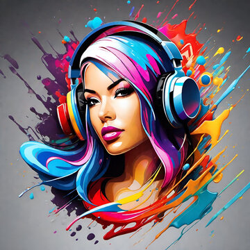 woman, music, hair, beauty, party, fashion, disco, model, dj, headphones, dance, club, glamour, lady, people, face, illustration, style, art, person, vector, night, fun, dancing, black