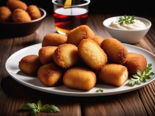 Spanish fried croquettes presented on a white background, isolated for visual emphasis by ai generated