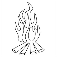 Continuous one line drawing of bonfire line art drawing vector illustration