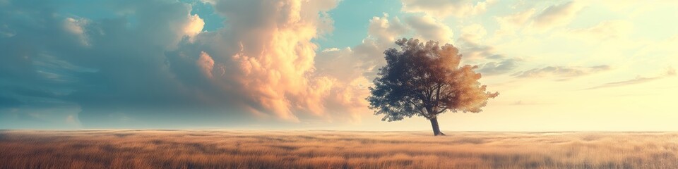 Naklejka na ściany i meble A panoramic photorealistic serene backdrop photo view of a landscape with water and plants, soft focus in a banner poster format creating energy to attract and inspire. Generative AI 
