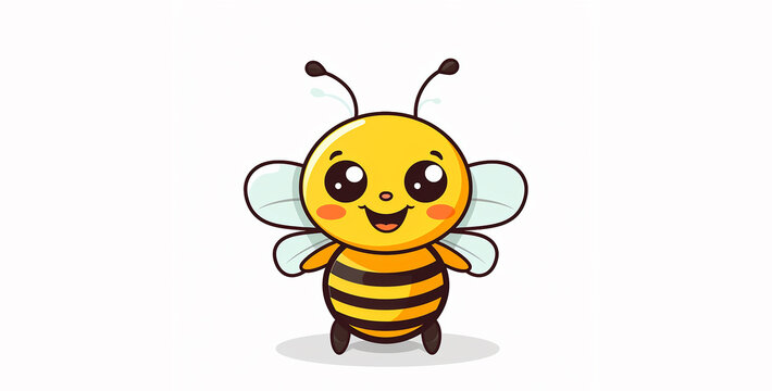 Cute happy bee character. Vector flat cartoon illustration. Isolated on white background.Cute bee cartoon vector icon. Mascot cute character.