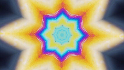 Lotus mandala. Ink kaleidoscope. Meditation energy. Defocused neon glowing paint water floral...