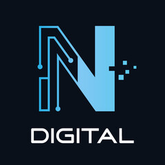 Letter n technology vector logo template. Suitable for technology, digital, web, link, internet, media etc