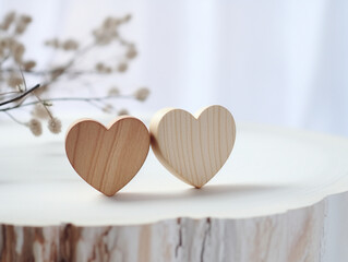 Valentine's day pair of wooden hearts on the table
Generative AI