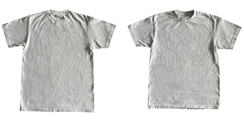 Blank T Shirt Color Gray Ash Template Mockup Front and Back View on Transparent Background