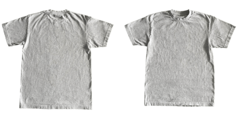 Blank T Shirt Color Gray Ash Template Mockup Front and Back View on Transparent Background