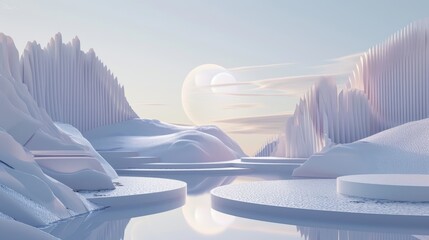 serene artificial landscape 3d abstract background