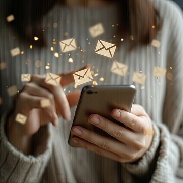 shop online marketing image using a woman's hand and a smartphone with a smartphone icon Email marketing ideas using notifications