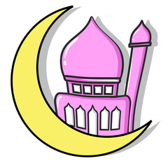 illustration purple mosque and yellow moon