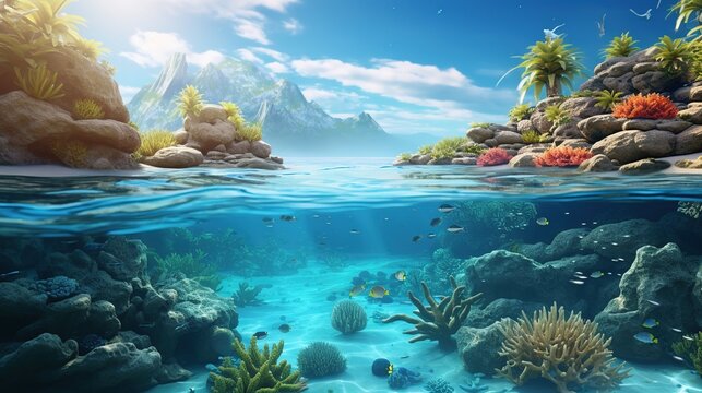 Water landscape HD 8K wallpaper Stock Photographic Image ai generated