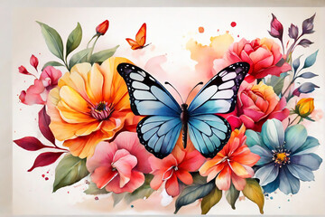abstract floral background with butterflies