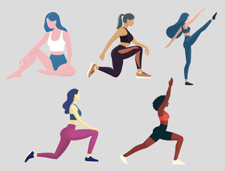 Fototapeta na wymiar set of woman doing yoga and exercise illustration