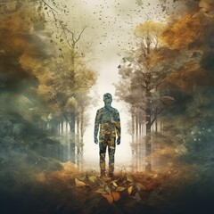 Fototapeta premium Confused man chooses road outdoor Created with Generative AI technology