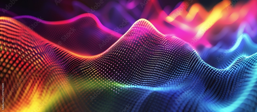 Poster colored sine vibrations and fractal elements create a backdrop for your design on sound equalizer, m