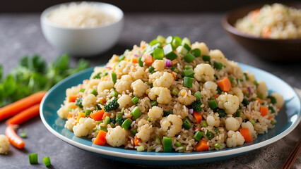 cauliflower fried rice recipe that puts a low carb spin on the classic dish ingredients to rice, such as riced cauliflower, and incorporate a mix of colorful vegetables for added flavor and nutrition