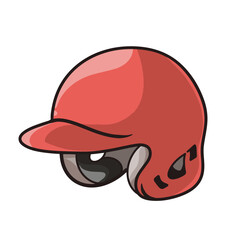 red baseball helmet on white background. Sports protection in a cartoon style