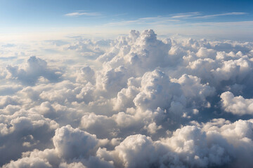The clouds that spread wide in the sky look white and soft when viewed from above