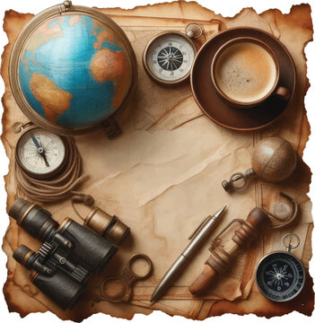 globe and compass on old paper traveling background