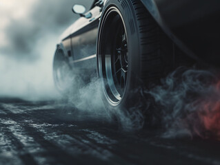 Drifting car. Racing car wheel drifting and smoking on the race track, Abstract texture and...